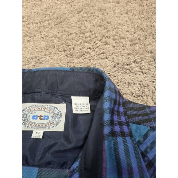 ATB Authentic Western Mens Pearl Snap‎ Long Sleeve Blue Shirt 17 Collar 34/35 - Picture 10 of 10